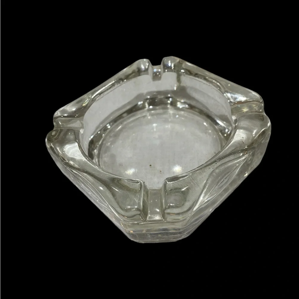 Vintage MCM Clear Pressed Glass Ashtray Set Catchall Trinket Dish 3pc